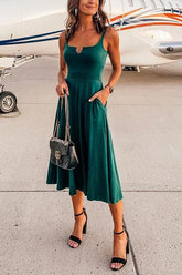 Vestido largo liso con escote en V